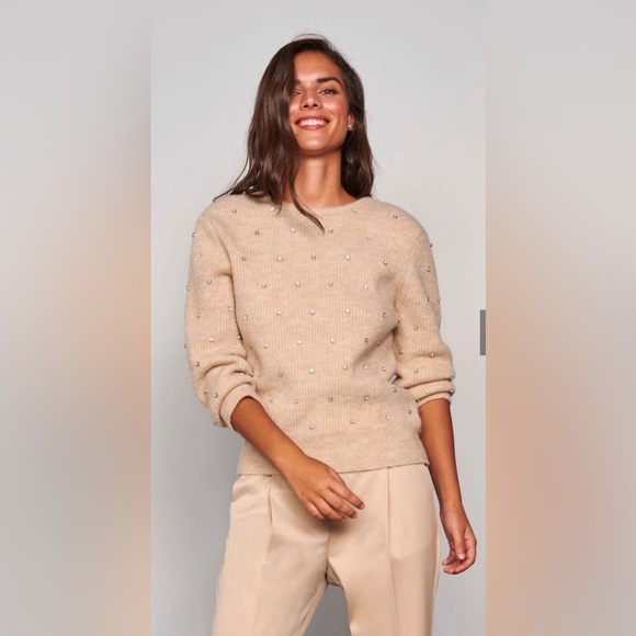 Wool mix sweater with crystals. Open back sweater. NWT - Picture 2 of 9